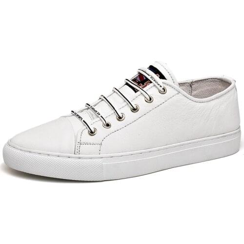 Fashion Mens Shoes High Quality White Flats Mens Casual Vulcanized Shoes Genuine Leather Brand Board Shoes Youth Trend Sneakers