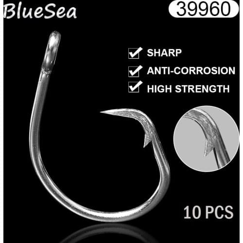 BlueSea 39960 8/0-20/0 10 Pcs/Pack Stainless Steel Tuna Circle Fish Hooks Big Game Fish Tuna Circle Bait Fishhooks