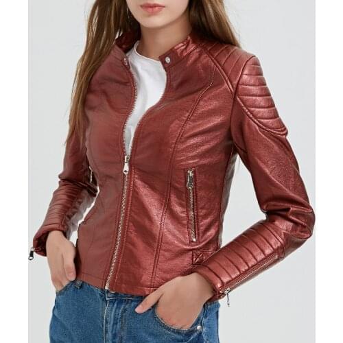 Hot New Fashion Women Wine Red Faux Leather Jackets Lady Bomber Motorcycle Cool Outerwear Coat Good Quality Hot Sale 5 Color