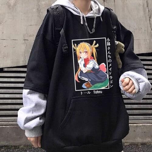 Miss Kobayashis Dragon Maid Cosplay Cute Tohru Fashion Hoodies Sweatshirt Graphic Manga Loog Sleeve Fake Two Hoody Male