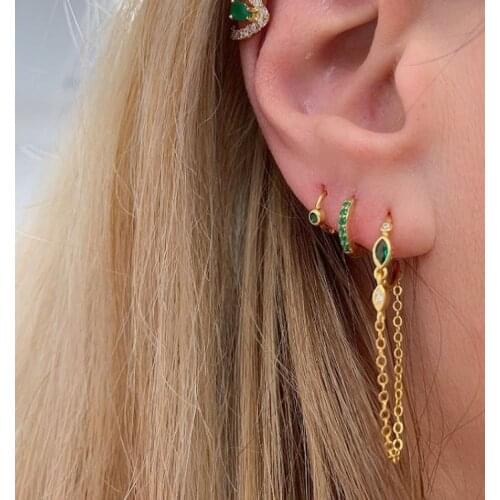 Minimal 100% 925 sterling silver jewelry small stud white green cz tassel chain Romantic minimalist silver earring for women