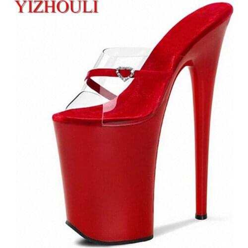Fashionable 20cm high heel sandals with sexy heart decoration, stage performance, painted platform and 8-inch high heels