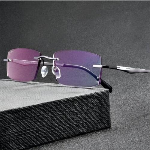 Pure β Titanium Mens Business Diamond Trimming Cutting Rimless Lens, Screwless Frameless Myopia Optical Glasses Frame F638H