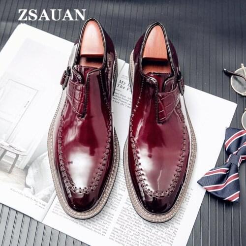 ZSAUAN Plus Size Wood Heel Luxury Men Office British Men Suit Shoes Buckle Strap Manager Oxford Dress Shoes Vintage Dropshipping
