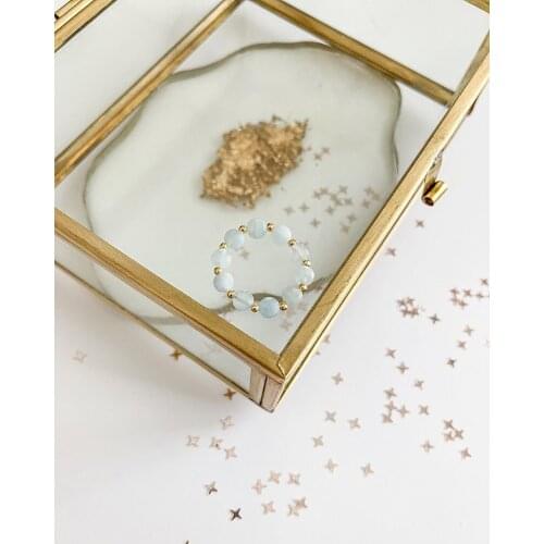 Natural Aquamarine Rings Set for Women Gold Silver Stainless Steel Beads Natural Stone Beads Rings Handmade Elastic Rope