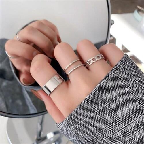 Fashion Punk Metal Geometry Circular Rings Set Opening Index Finger Accessories Buckle Joint Tail Ring For Women Jewelry Gifts