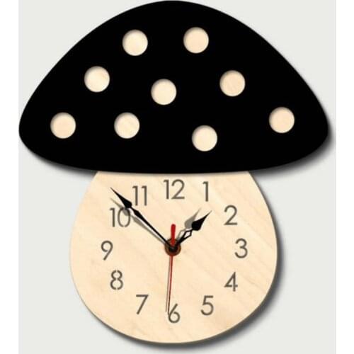 HLO 2021 Mushroom Wall Clock Quality Material Stylish Living Room Modern Horloge Murale Colorful Wooden Children Room Home Decor