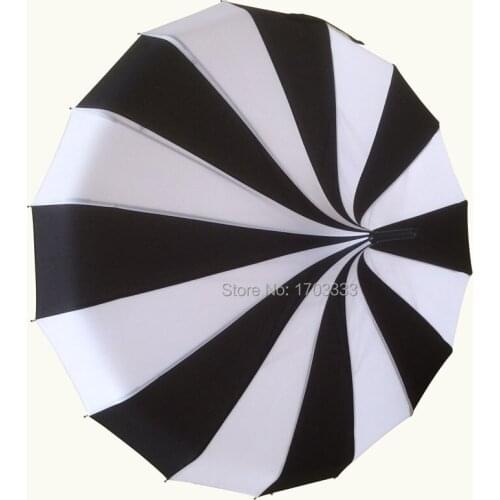 2016 New long-handle pongee canopy white and black colors fancy pagoda umbrellas Free Shipping