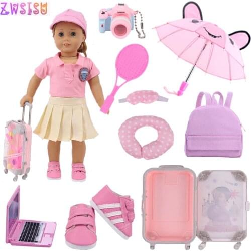 Doll Clothes Pink Tennis Backpack Accessories for American 18 Inch Girl Doll & 43 cm Born Baby Doll Items & Our Generation
