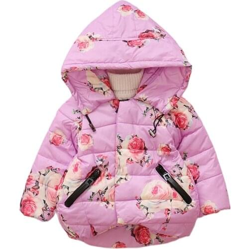 Baby Girls Outerwear hoodies Winter New Flowers Cotton Thick Down Coats For Children Cute Warm Hooded Jackets Coats Kids Clothes
