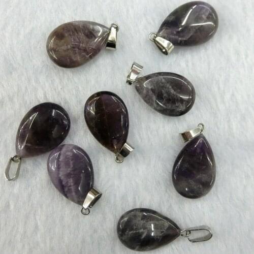 24pcs/lot Teardrop Natural Amethysts Stone Charms Treat Pendulum Hexagonal Healing Reiki Point Pendants for Jewelry Making Free