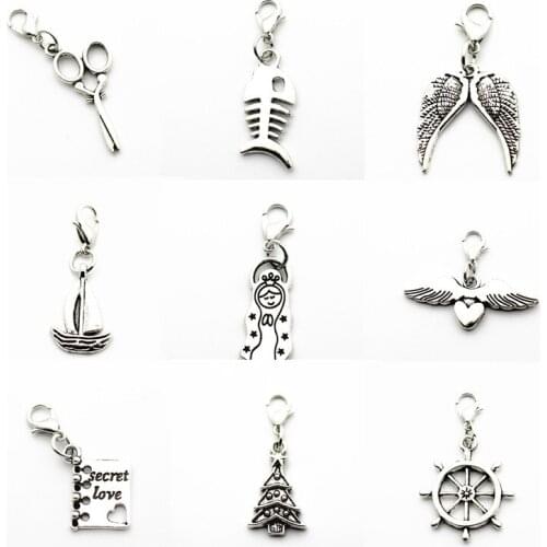 Newest 12pcs/lot Silver Alloy wing christmas trees Dangle Charms Lobster Clasp Hanging Charm fit Bracelet&Pendant Necklace