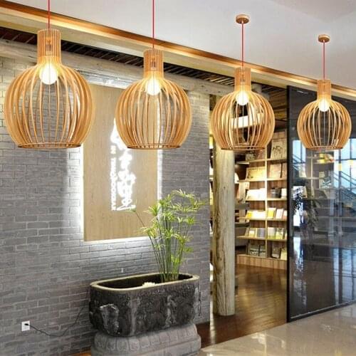 2021DY Lighting Wood Out Black Birdcage Lamp E27 Living room Decoration Hanging Pendant Lamp Dining Room Bedroom Light Fixtures