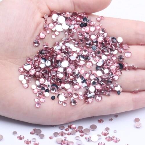 PINK Resin Rhinestones 2-6mm Round Flatback Non Hot Fix Diamonds Appliques For Craft Fabric Wedding Dresses