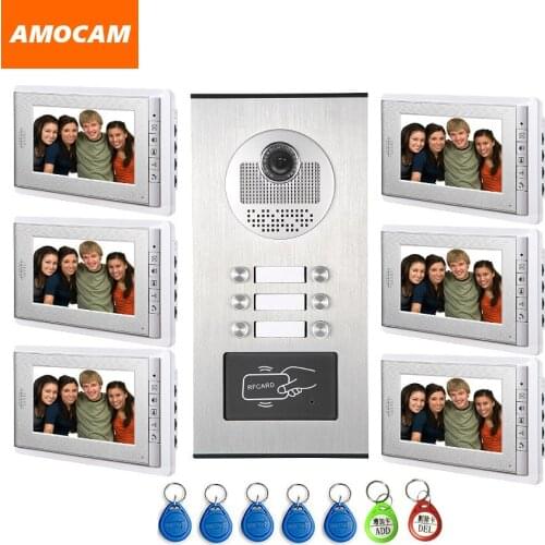 6/8/10/12 Units Apartment intercom system Video Door Phone Intercom Kits 7" Monitor with 7 PCS ID keyfobs for 6-12 Household