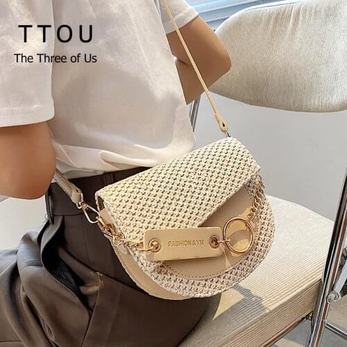 2021 Summer Luxury Brand Saddle Bag for Womens Designer New High-Quality Straw Crossbody Bag Female Handbag Travel Shoulder Bag