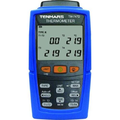 TENMARS TM-747D 4-Channel Thermometer Seven Thermocouple Type Selections:K,J,T,E,R,S,N,USB PC Serial Interface:Windows XP /7~10