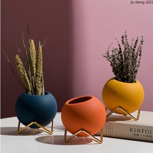 European-style Ceramic Vase Round Blue Flower Ware with Shelf Creative Table Dining Table Dried Flower Decoration Vase Home Deco