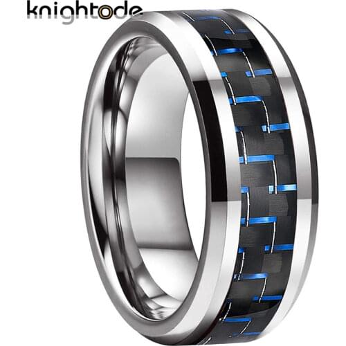 8mm High Quality Tungsten Carbide Wedding Band Black/Red Carbon Fiber Inlay Simple Vintage Engagement Rings Bevel Edges Polished