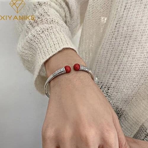 XIYANIKE 925 Sterling Silver Red Punk Bohemian Bangles Female Fashion Retro Creative Opening Jewelry Accessories Bracelet Party