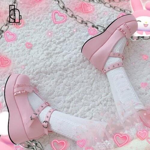 Luck A Brand Female Lolita Cute Mary Janes Pumps Platform Wedges High Heels womens Pumps Sweet Gothic Punk Cosplay Shoes