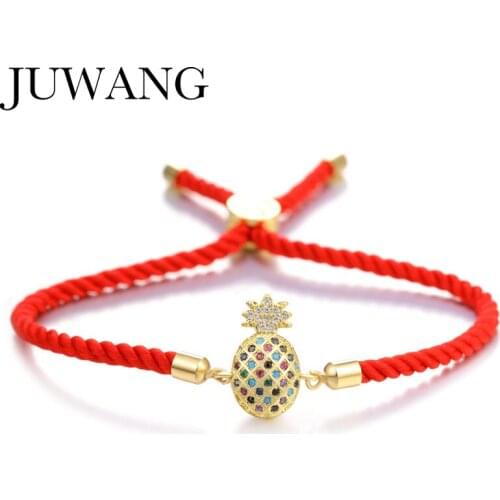 Pineapple Bracelet For Women Girls Red Rope Adjustable Chain Handmade Fruit Enamel Charms Bracelet Gold Femme Jewelry