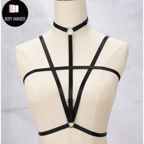 Womens Body Harness Belts Black Elastic Open Cage Bra Bondag Lingerie Tops Sexy fetish wear Harness Bra