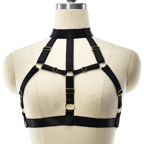 Goth Rave Body Cage Harness Bra Women Black Sexy Lingerie Crop Top Cage Open Chest Bra Adjustable Bondage Body Harness Belt
