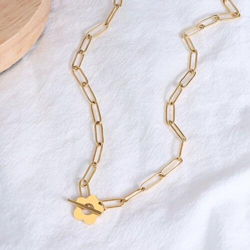 OT Clasp Flower Colar Titanium Steel Female Chain Necklace 2021 Neck Decoration for Girl Luxyry Jewelry Collier Femme Collier