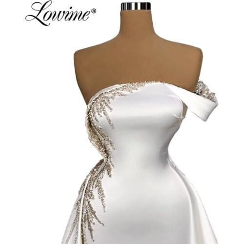 Dubai Crystal Long Evening Dress Mermaid Ivory White Satin Party Gown 2020 Plus Size Celebrity Prom Dresses Robe De Soiree Aibye