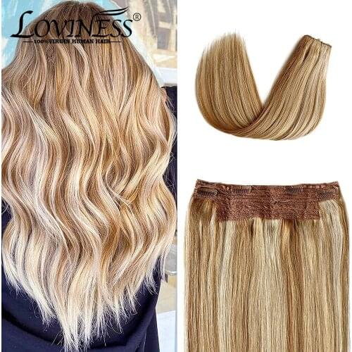 Golden Brown Human Hair Halo Extensions Platinum Blonde Highlights Straight Invisible Wire Fish Line Remy Real Hair Extensions