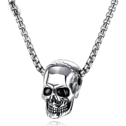 Gold Silver Color Skull Pendant Necklace for Men Skeleton Stainless Steel Long Chain Link Necklaces Punk Cool Male Jewelry
