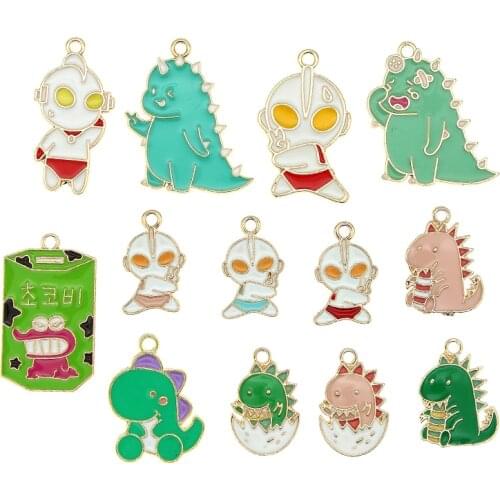 10pcs/lot Cartoon Dinosaur egg Enamel Ultraman Charms Earring Pendants Pen Phone Decor DIY Bracelet Finding Jewelry Making