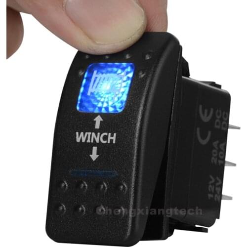 12v/24v WINCH IN/OUT Momentary Rocker Switch (ON)OFF(ON) DPDT/7Pin Blue led