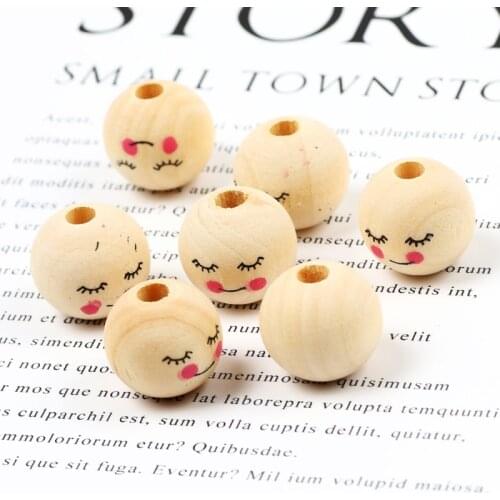 20pcs 16mm Smiley Face Pattern Natural Round Loose Spacer Beads For Jewelry Making Diy Childrens Toy Decoration Accessories