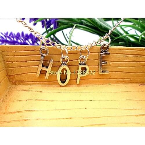 3pcs/lot simple vintage antique silver color 7*11mm hope letters necklace