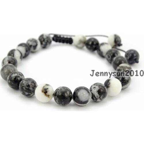 Handmade 8mm Adjustable Natural Black and White Zebra Gems Stone Round Beads Bracelet Healing Reiki 5 Strands/Pack