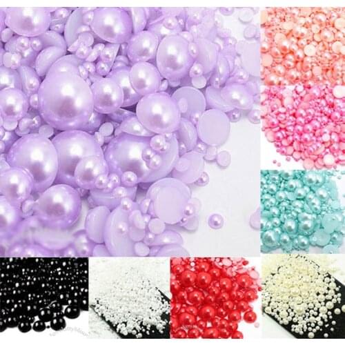 500Pcs Mixed 2-10mm Purple Half Round Pearl Beads Craft Cabochon Scrapbook Decoration Flatback Nail Art Garment Beads DIY