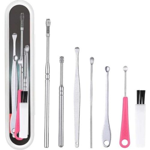 7PCS/Set Portable Ear Cleaning Spiral Earpick Ear Wax Remover Ear Curette Spiral Ear Spoon Earpick Set Ear Cleaning Tools