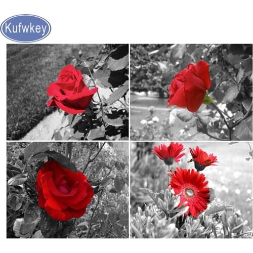 Red rose diamond painting 4 pcs diamond Embroidery flower cross stitch Mosaic Diamond picture black white art home decorative