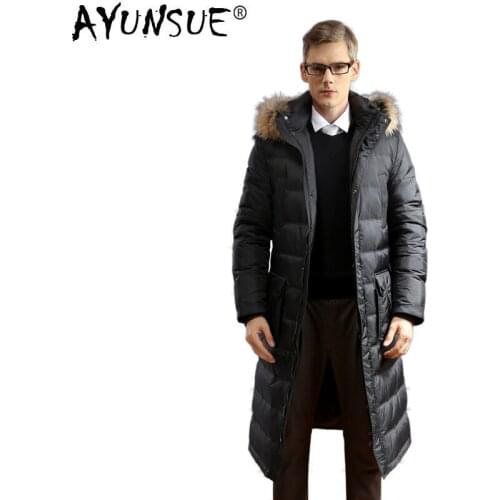 AYUSNUE White Goose Down Jacket Men Long Winter Coat Raccoon Fur Collar Plus Size warm Mens Down Jackets 2020 91608 KJ3095