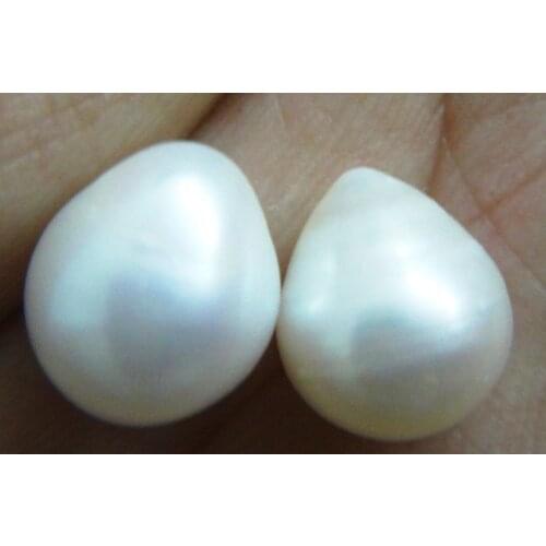 Free shipping Jew.0037 Pair of Huge 12.4x10mm Natural south sea genuine white loose pearl
