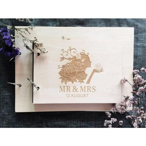 Personalize rustic wood Rose Girl Wedding guest book Photo Albums, Wooden photo album, baby shower Rustic Alternative Scrapbook