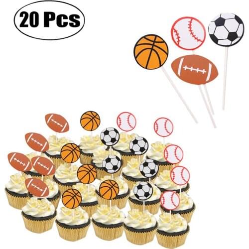 FunPa 20PCS Cake Topper Creative Basketball Soccer Baseball Cake Flag Cake Decoration For Birthday Party