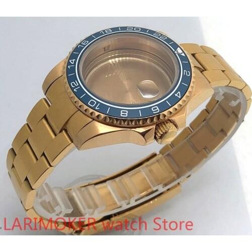 Sealed back cover 904L stainless steel gold strap bracelet with 40mm sapphire glass ETA NH36 MH35 cases gold sea blue bezel