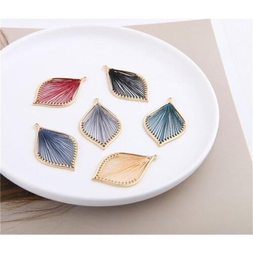 Julie Wang 5PCS Hand-knitted Charms With Cotton Thread Alloy Leaf Rhombus Drop Shape Bracelet Earring Jewelry Making Accessory
