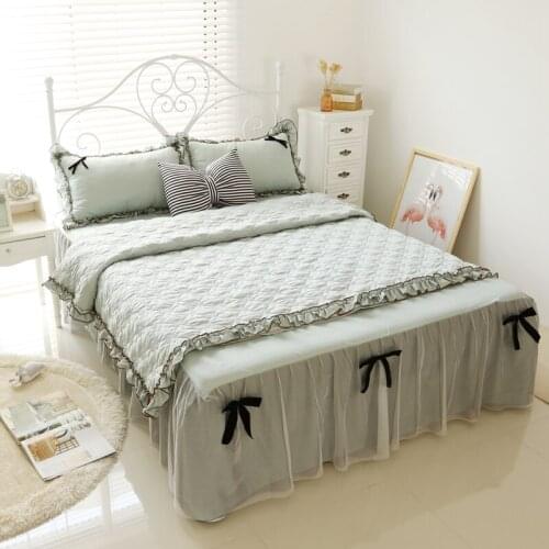 2017 New Korean Bedding Set Thick cotton Bed Sheet Duvet Cover Sets lace Bed skirt King/Queen/Full/Twin Size Jogo de Cama