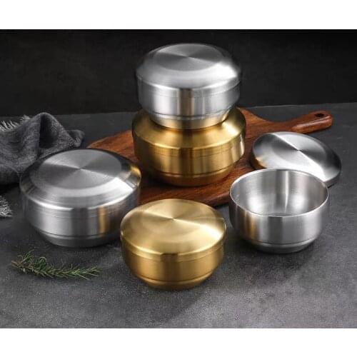 Korean 304 double-layer stainless steel childrens bowl cover bowl household soup bowl stainless steel bowl Korean kimchi bowl