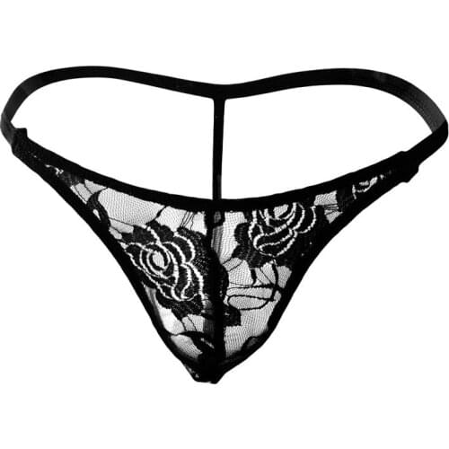 Lace Man Thong Perspective Men Tanga See Through Ultra-thin Men Thong Floral Bikini Underwear with T-back