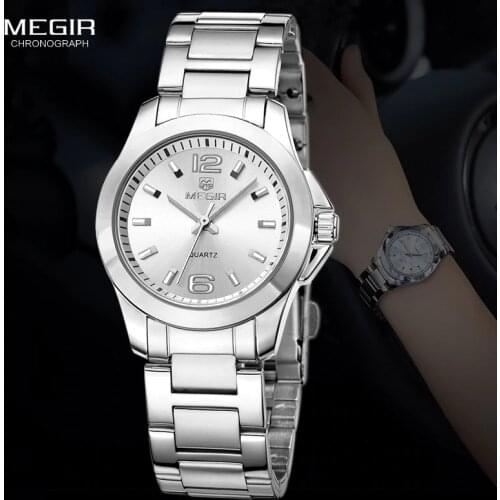 MEGIR Womens Simple Round Dial Quartz Watches Stainless Steel Waterproof Wristwatch for woman MS5006L